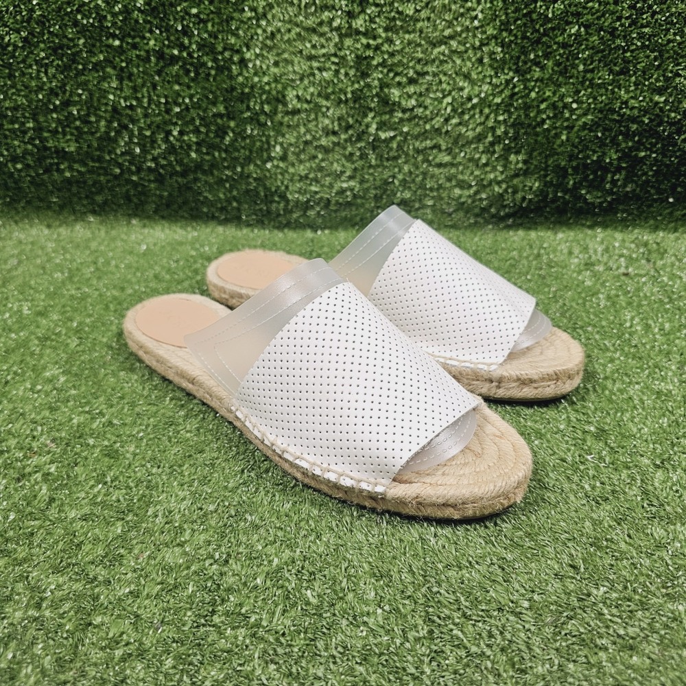 J.Crew Valencia White Perforated Leather Slip On Espadrille Slides Womens‎ 9